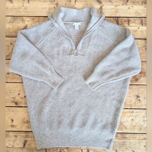 H&M Oatmeal Chunky Knit Quarter Zip Sweater Size M Cozy Pullover